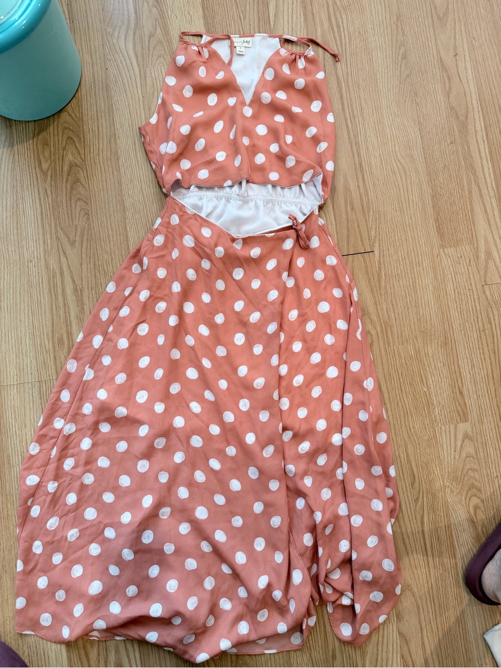 Polka Dot Cutout Midi Dress in Coral by Unknown